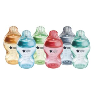 Tommee Tippee Natural Start Anti-Colic BPA Free Baby Bottles, 9oz, Slow-Flow Breast-Like Nipple for a Natural Latch, Designed for Seamless Transitions Between Bottle and Breast, Fiesta, Pack of 6