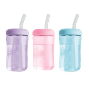 The First Years Squeeze & Sip Toddler Straw Cups – Squeezable Transition Sippy Cup with Silicone Straw – Toddler Feeding Supplies – Pink/Purple/Blue – 7 Oz – 3 Count – Ages 6 Months and Up