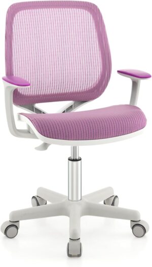 Giantex Kids Desk Chair, Children Armrest Computer Chair with Sit-Lock Wheels, Ergonomic Kids Office Chair with Waterfall Seat, Rolling Swivel Mesh Study Desk Chair for Girls Boys (Purple)