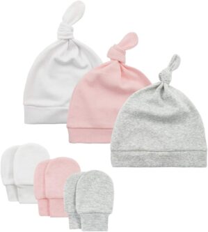Durio Newborn Baby Hat and Mittens Set – Soft Cute Mittens and Hat for Baby Girls and Boys 0-6 Months