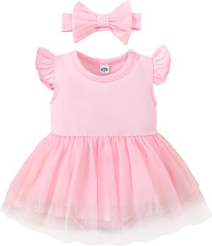 Magic Park 0-18M Infant Bodysuit Tutu Dress Baby Girl Romper Dress Toddler Solid Color Tulle Skirt Baptism Holidays Outfits