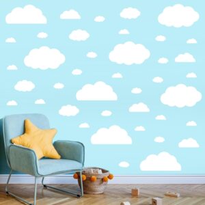 AOWDIAO Cloud Wall Decals – 40 Peel and Stick Clouds Stickers – Assorted Shapes and Sizes for Nursery, Bedroom, Classroom Decor