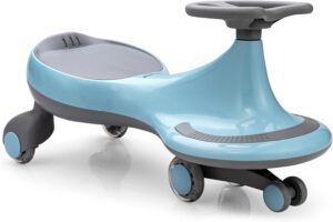 GLACER Wiggle Car, Just Twist Swing Car with Flashy PU Wheels, No Battery, Gears or Pedals Wiggle Bike, Easy to Ride, Indoor Outdoor Ride on Toy Gift for Boys & Girls Aged 3 Years Old and up (Blue)