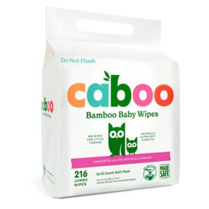 Caboo Baby Wipes, Made with Bamboo Viscose, Certified Made Safe Ingredients, Unscented Baby Wipes Good for Sensitive Skin, 72 Wipes Per Travel Pack, Total of 216 Wet Wipes