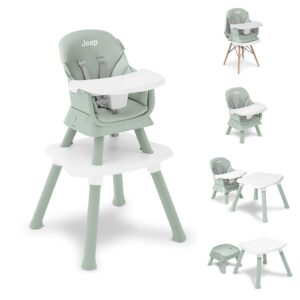Jeep Milestone 6-in-1 High Chair by Delta Children – High Chair Converts to Stool, Booster Seat, Toddler Chair, Activity Table and Desk and Chair, Sage Green