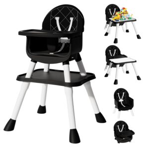 6 in 1 Baby High Chair, Convertible Highchair for Babies and Toddlers (Black)