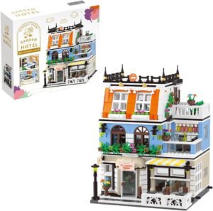 City Garden Hotel Building Sets,House Architecture Model Blocks Toys for Adults & Teens，1300 PCS Mini Bricks with LED