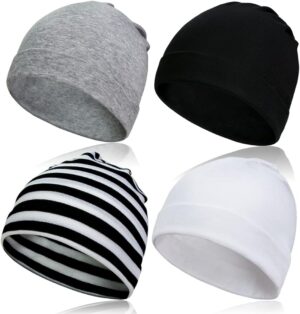 AIPESL 4 Pack Soft Cotton Newborn Hats, Unisex Cute Infant Beanie Caps for Baby