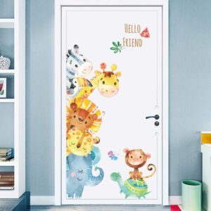 Cartoon Animals Wall Stickers DIY Children Mural Decals for Kids Room Baby Bedroom Wardrobe Nursery Playroom Classroom Door Decor (Animal)