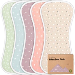 Organic Burp Cloths for Baby Boys and Girls – 5-Pack Super Absorbent Burping Cloth, Burp Clothes, Soft & Plush, Newborn Milk Spit Up Rags, Burpy Cloth Bib for Unisex, Burping Rags (Blooms)