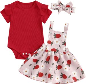 Mubineo Baby Girl Clothes Summer Cute Skirt Outfits Short Sleeve Romper Floral Overall Skirt Dress Infant Newborn Outfit
