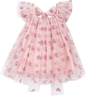 Baby Girl Tulle Dress Kids Heart Tutu Skirt Lace Sleeveless Princess Sundress