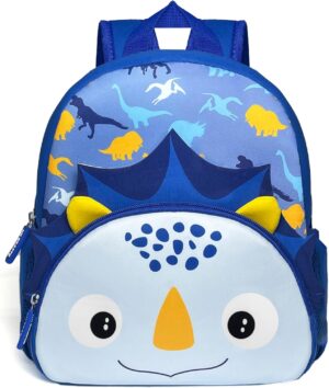KK CRAFTS Preschool Backpack Toddler Neoprene Animal Schoolbag Lunch backpack for Kids Boys Girls(Blue Triceratops)