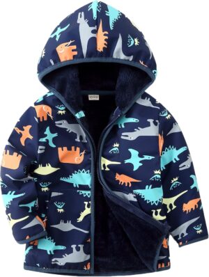 Feidoog Toddler Fleece Jacket Baby Boys Girls Hooded Waterproof Zipper Long Sleeve Thick Warm Outerwear