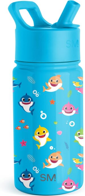 Simple Modern Baby Shark Kids Water Bottle with Straw Lid | Insulated Stainless Steel Reusable Tumbler for Toddlers, School | Summit Collection | 14oz, Baby Shark Friends