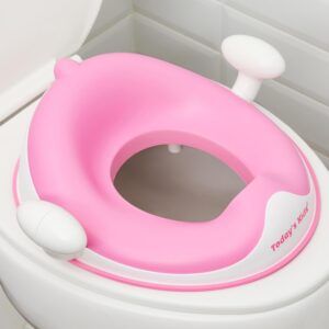 Anti-Slip Baby Training Toilet Seat for Toddlers – Comfortable & Soft Cushion, Secure Grip Handles – Splash Guard Design Potty Toddler Toilet Seat Attachment, Easy Storage Loop – Pink