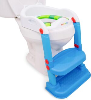 Sunny Days Entertainment Cocomelon 1st Training Seat Step Up Potty, Upgrade Toddler Toilet Training Seat for Kids Boys Girls, 2 in 1 Potty Training Toilet, Splash Guard Anti-Slip Pad Step Stool