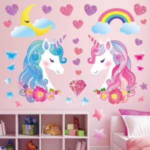 DECOWALL DS8-8068 Unicorn Wall Stickers Decals Kids Bedroom décor Girls Room Pink Furniture for Toddler Decorations Princess Poster Art Baby Nursery