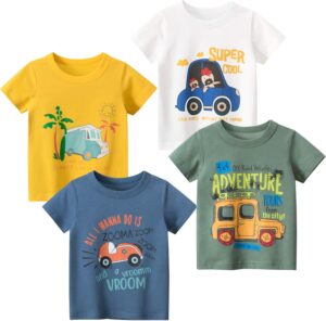 Boys’ 4-Pack Excavator Short Sleeve Crewneck T-Shirts Top Tee Size 2-7 Years Toddler Boys’ Value Pack Cotton T-Shirt
