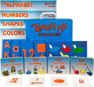 -Toys Toddler Learning Kit: Letters, Numbers, Shapes, Colors- All-in-one kit containing 55 flashcards, 7 puzzles, 4 board books, 4 full size posters and storage case. Play for 20 minutes a day!, Blue Case, All-in-One Kit (68 pieces)
