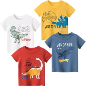 Boys’ 4-Pack Excavator Short Sleeve Crewneck T-Shirts Top Tee Size 2-7 Years Toddler Boys’ Value Pack Cotton T-Shirt