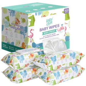 Baby Wipes – HAPPY BUM Sensitive Water Baby Diaper Wipes, Unscented, 4 Flip-top packs (320 Wipes Total)