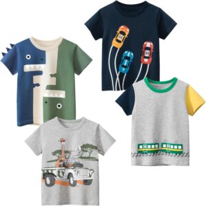Boys’ 4-Pack Excavator Short Sleeve Crewneck T-Shirts Top Tee Size 2-7 Years Toddler Boys’ Value Pack Cotton T-Shirt