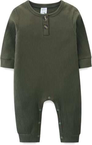 Unisex Newborn Clothes 0-12 Months Long Sleeve Snaps up Solid Ribbed Knit Baby Outfits