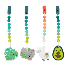 Nuby All Silicone Teether with Bonus Silicone Pacifinder with Clip – 3+ Months, 1pk, Assorted Neutral Designs