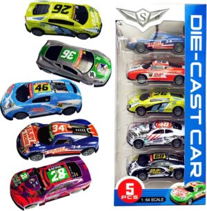 Pull Back Racing Cars Die cast Race Car Vehicles,3 Inch Metal Friction Powered Car Toys for Toddlers, Set of 5 (Racing Cars)