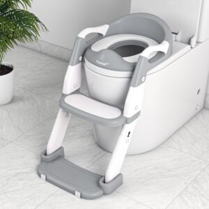 3-in-1 Toddler Potty Training Toilet Seat with Splash Guard, Anti Slip Pad, and Step Stool for Kids Boys Girls (Gray)