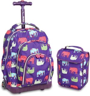 J World New York Kids’ Lollipop Rolling Backpack & Lunch Bag Set, Elephant, One Size