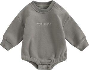 VISGOGO Newborn Infant Baby Boy Girls Oversized Romper Little Dude Sweater Onesie Coming Home Outfit Neutral Clothes