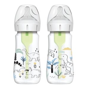 Dr. Brown’s Natural Flow® Anti-Colic Options+™ Wide-Neck Baby Bottle Designer Edition Bottles, Dino Decos, 9oz/270mL, Level 1 Nipple, 2-Pack, 0m+