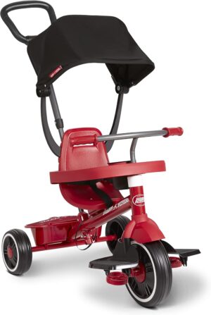 Radio Flyer Pedal & Push 4-in-1 Stroll ‘ N Trike®, Red Tricycle, for Toddlers Ages 1-5 (Amazon Exclusive), Toddler Bike Large