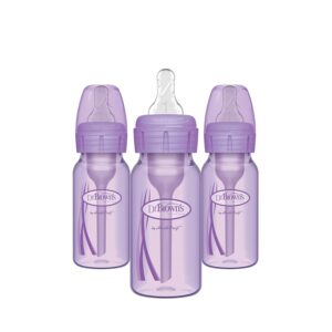 Dr. Brown’s Natural Flow® Anti-Colic Options+™ Narrow Baby Bottles 4 oz/120 mL, with Level 1 Slow Flow Nipple, 3 Pack, 0m+ Lavender