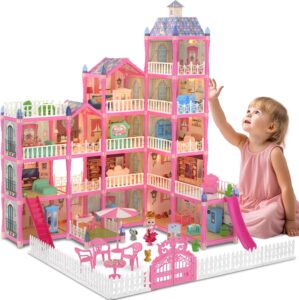 15 Rooms Doll House for Kid, 374Pcs Play Castle Furniture Playsets for Girls, Birthday Gifts for 3 4 5 6 7 8 9 10 11 12 Years Old Kids Toddlers