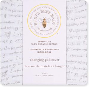 Burt’s Bees Baby Unisex Baby Gift Set – Crib Sheet, Changing Pad Cover & Burp Cloths, 100% Organic Cotton Essentials Bundle