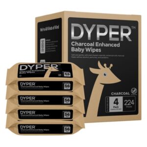 DYPER Charcoal Enhanced Baby Wipes Unscented | Diaper Wipes Made with 100% Plant-Based* & Honest Materials | 4 Packs (224 Count)