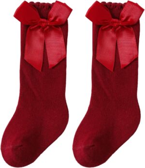 UTTPLL Baby Girls Bow Knee High Socks Toddler Leggings Ruffle Uniform Stockings Long Cotton Tube Socks Infant Dress Socks