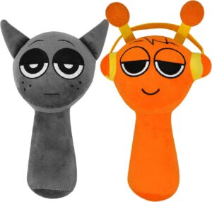Sprunki Plush Toys, Horror Games Plushies Toy for Fans, Soft Stuffed Animal Pillow Figure Doll Christmas Birthday Gifts for Adult Kids (Gray+Orange)