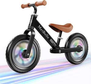 Balance Bike for Age 2 to 5 Years Baby,Colorful Lighting Toddler First Bicycle, 12-Inch Ride on Trainer Toys for Children,Kids Sport Push Walker with Adjustable Seat & Handle,Boys Girls Birthday Gifts