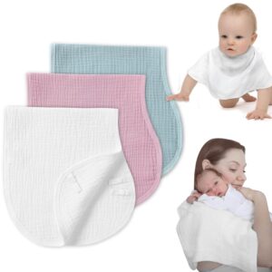 Muslin Burp Cloths with Snaps, Multi-Use Burpy Bib 100% Natural Cotton，Large 22″X11″ Extra Absorbent Burping Cloth for Baby Girl & Boy, White Pink Blue