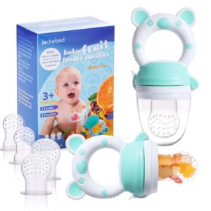 Baby Fruit Food Feeder Pacifier – Fresh Food Feeder, Infant Fruit Teething Teether Toy for 3-24 Months, 6 Pcs Silicone Pouches for Toddlers & Kids & Babies, 2-Pack (Cyan)