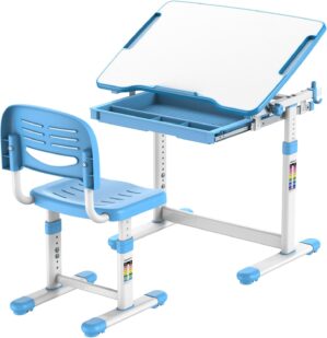 Mount-It! Kids Desk and Chair Set, Height Adjustable Sturdy, Girl Desk, Kids Art Desk, Kids Study Desk and Chair Set for Boys, Home School, Drafting Desk, Ergonomic Childrens Storage Drawer Blue