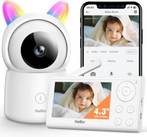 Baby Monitor, 4.3″ Video Baby Monitor with 1080P Camera, Smart 2.4G WiFi Audio Monitor with Remote PTZ, Night Vision, 2-Way Talk, Sleep Mode, RGB Night Lights, Lullabies & 1000ft Range, APP Control