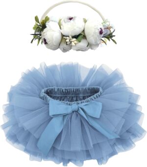 BGFKS Baby Girls Soft Fluffy Tutu Skirt with Diaper Cover,Toddler Girl Tutu Skirt Sets with Flower Headband.