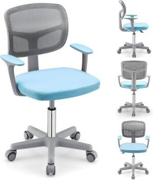 Kids Desk Chair, Height Adjustable Children Study Chair w/Lumbar Support, Swivel Mesh Seat, Universal Casters, Ergonomic Kids Task Chair for Boys Girls Aged 3-10, Home, School, Office(Blue)