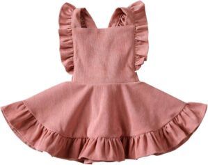 Karuedoo Baby Girls Velvet Suspender Skirt Infant Toddler Ruffled Casual Strap Sundress Summer Outfit Clothes