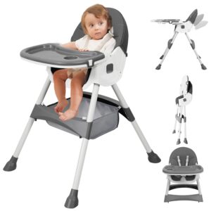 Baby High Chair, 6 in 1 Convertible High Chairs for Babies and Toddlers with 5-Point Safety Harness,Foldable High Chair for Space-Saving, Adjustable Dining Tray,Backrest & Height,Easy to Clean Surface